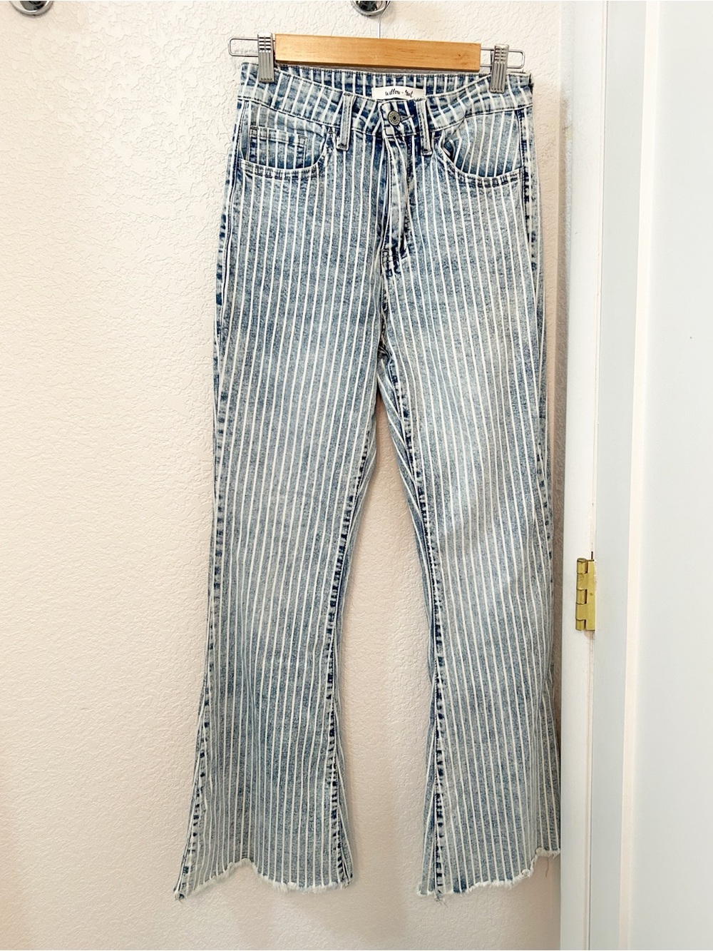 WILLOW & ROOT The Flared Out Cotton High Waist Bellbottom Stripe Jeans SZ: 25/30